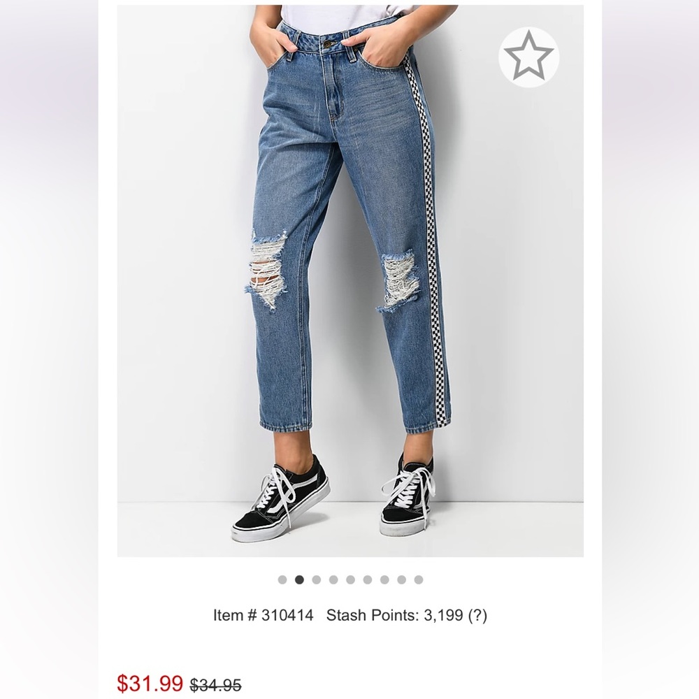 Checkered Sides Light Washed Mom Jeans